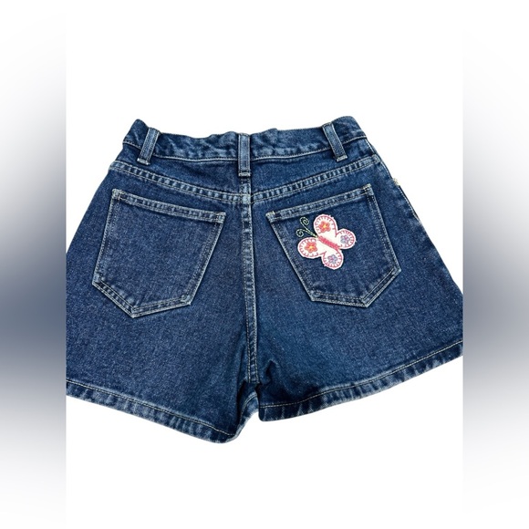 Vintage Limited Too Girls Denim Shorts Y2K Embroidered Floral Butterfly Size 12 - Picture 2 of 5